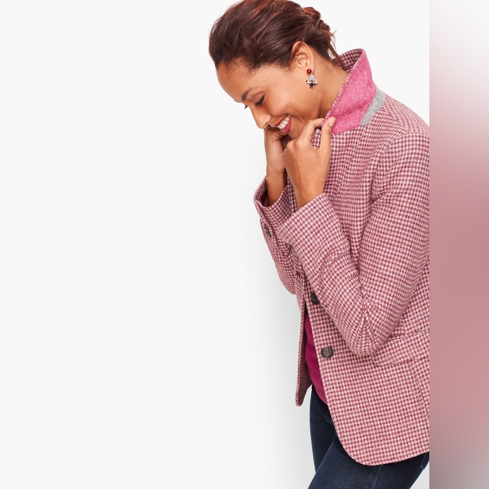 NWT Women’s Talbots wool Pink Houndstooth Blazer Size 2 - Picture 2 of 13